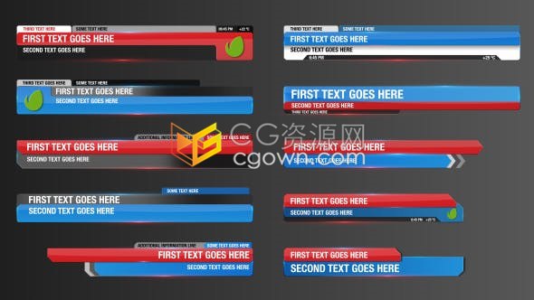 10组新闻视频字幕条介绍文字标题玻璃光面商务蓝色红色设计ae模板下载