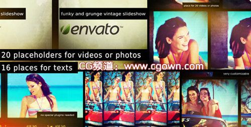 AE模板VIDEOHIVE Funky and Grunge Vintage Slideshow炫光復(fù)古效果時尚幻燈片