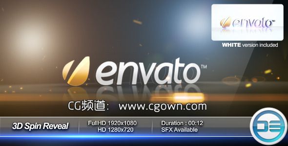 三維標(biāo)志旋轉(zhuǎn)片頭演繹Videohive 3D Spin Reveal AE模板