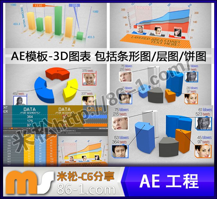 AE模板-3D Charts图表 包括条形图-层图-饼图 使用便捷 企业宣传报表必用
