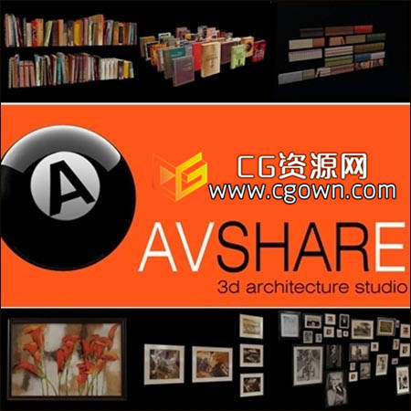 3ds max/vray书籍与相框3D模型Avshare – Books and Pictures