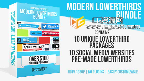 10种实用的现代设计字幕导条 Modern Lower Thirds Bundle (10 in 1) AE模板