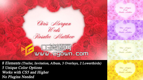 唯美玫瑰婚禮相冊展示 Videohive Wedding Roses AE模板