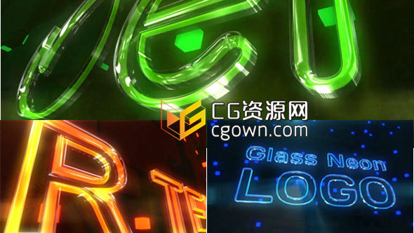 三種時(shí)尚玻璃質(zhì)感霓虹燈標(biāo)志片頭工程 ideohive Glass Neon Logo AE模板