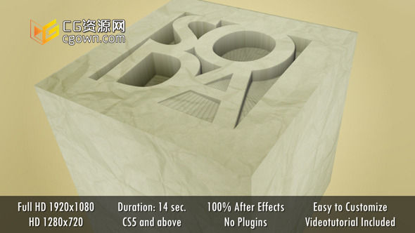 藝術(shù)空間立方體剪紙效果標(biāo)志動(dòng)畫 Videohive Paper Cut Logo AE模板