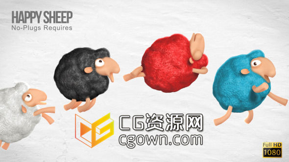 AE模板 不同色彩的可愛快樂3D卡通小綿羊展示宣傳口號動畫