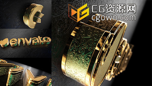 AE模板 E3D V2制作三維花紋邊面金屬黃金文字標題或標志片頭動畫
