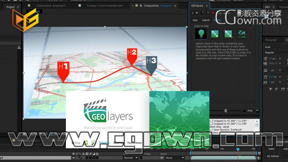 带安装说明GEOlayers 2 v1.1.2 AE脚本 世界地图位置路径展示动画
