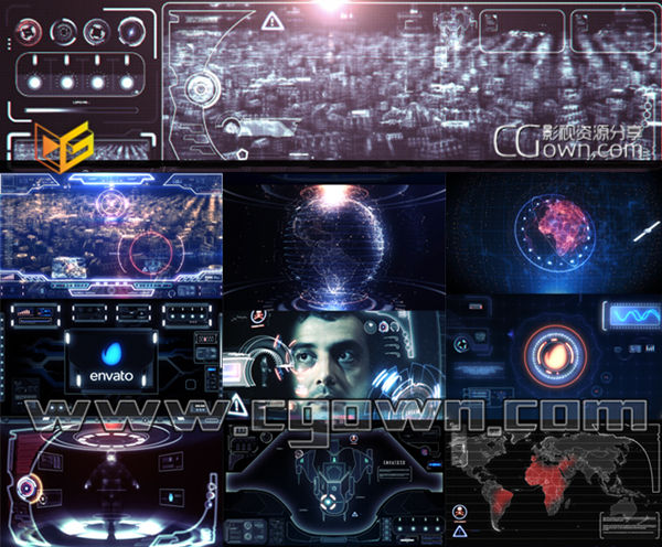 AE模板 终极高科技科幻电影数字信息图形动画 钢铁侠飞行模式HUD界面
