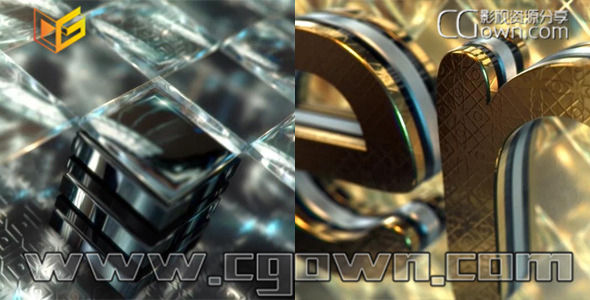 AE模板 黃金或黑色微晶玻璃標志片頭動畫 Element 3D v2工程文件
