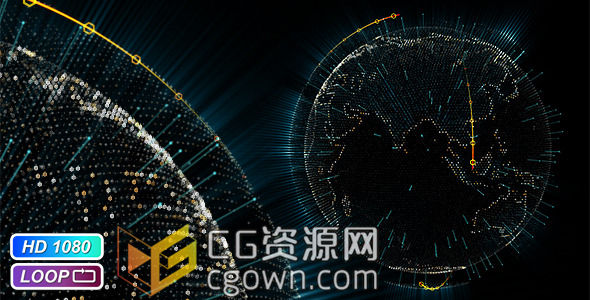 AE模板 網(wǎng)絡(luò)科技地球光線投射全息圖像 帶Alpha循環(huán)視頻素材
