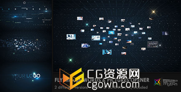 AE模板 高科技云技術(shù)圖片或視頻匯聚成標志片頭 公司企業(yè)宣傳片4K分辨率