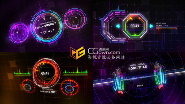 ae模板可視化科技音樂均衡器波形音譜動畫開場視覺片頭視頻免費下載