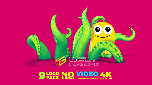 AE模板 9組創(chuàng)意卡通商業(yè)標志章魚觸手網(wǎng)絡(luò)標識粒子匯聚模板 免費下載