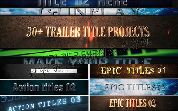 AE模板 30种史诗震撼开场宣传文字标题人名字幕条用于游戏电影视频
