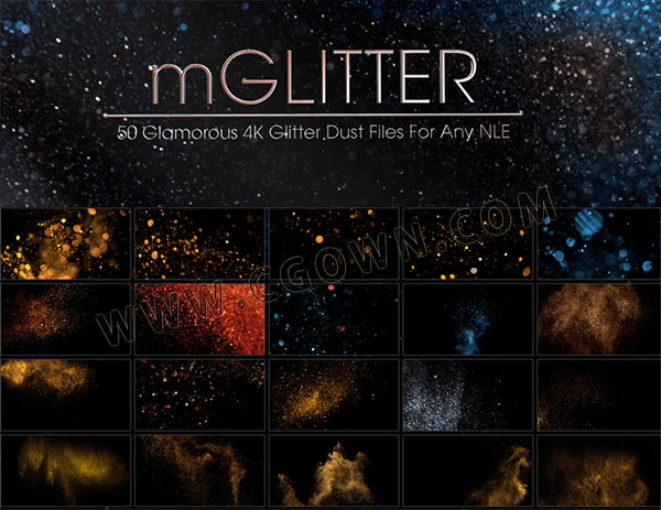 mGlitter视频素材 50组4K分辨率大气华丽闪耀金色粒子飞舞合成素材