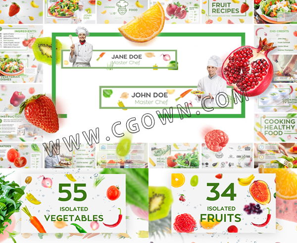 烹饪健康食谱美食TV节目包装AE模板 厨房水果食品水果配方介绍动画