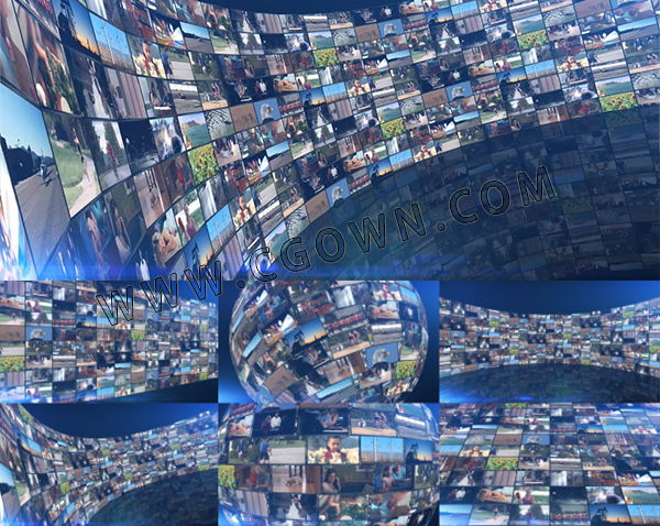 强大视频墙循环动画AE模板高达500视频/照片占位符带批量替换脚本