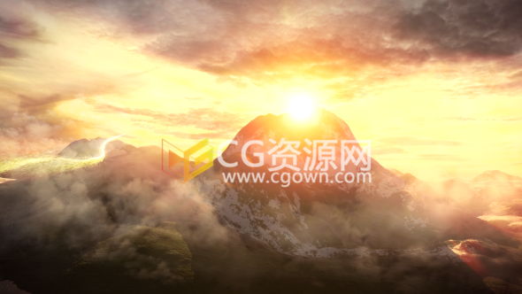 E3D三維天空云太陽山動畫標志片頭AE模板 大氣自然環(huán)境LOGO展示 免費下載
