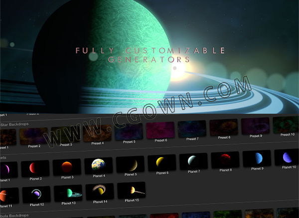 FCPX插件-40种银河太空星际预设宇宙系星云地球太空环境动画效果