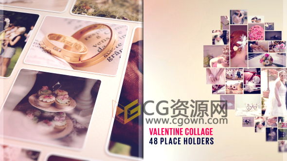 AE模板情人節(jié)LOVE相冊婚禮照片拼貼畫形成心形圖案視頻 免費下載