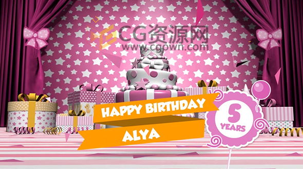 AE兒童小孩生日慶祝相冊(cè)視頻制作工程卡通蛋糕禮物賀卡元素 免費(fèi)下載