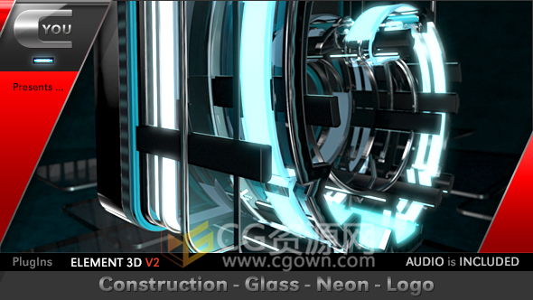 AE模板E3D制作片頭工程擠壓3D玻璃發(fā)光霓虹燈LOGO動畫 免費下載