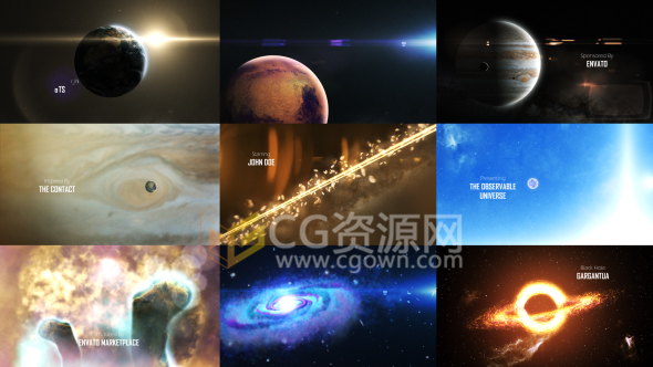 AE模板8K分辨率工程银河太阳系宇宙空间特效动画电影片头制作