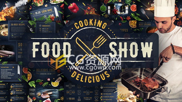 烹饪美食秀包装制作工程AE模板电视节目餐厅厨师宣传视频