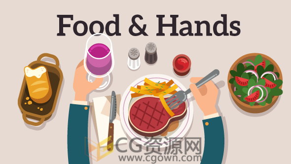 AE模板餐厅美食介绍视频手势MG动画解说食物特色节目包装