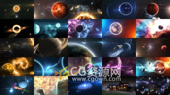 太阳系大量星系黑洞行星银河地球幻想星云特效视频动画AE模板