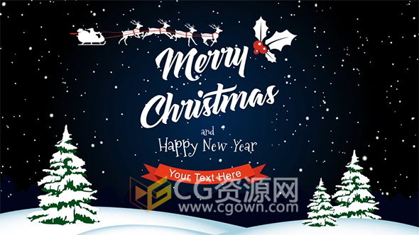 Christmas慶祝視頻卡通公寓樹雪花動(dòng)畫元素效果-AE模板下載