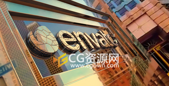 大廈玻璃反射黃金公司3D標志匯聚動畫E3D工程-AE模板下載