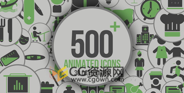 500+扁平化Icons图标MG医疗体育社会科技网络SEO动画图标-AE模板
