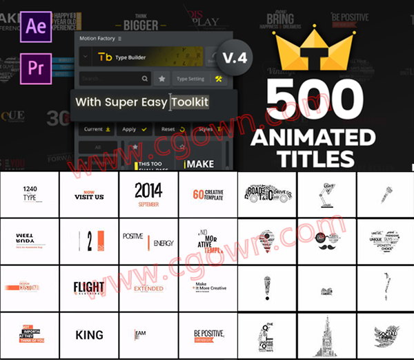 AE扩展脚本与Premiere预设模板+500组文字标题动画效果字幕排版