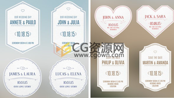 8組婚禮視頻開場(chǎng)徽章標(biāo)簽動(dòng)畫設(shè)計(jì)工程文件-AE模板下載