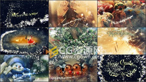 雪花飄落圣誕節(jié)夜晚圖文動畫開場視頻宣傳片頭-AE模板下載