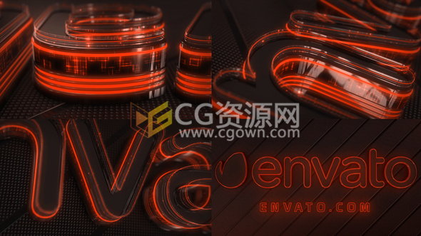 E3D制作三維霓虹燈玻璃LOGO文字動(dòng)畫高科技片頭-AE模板下載