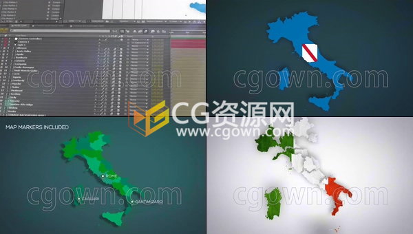 意大利國內(nèi)區(qū)域地圖標記地理4K分辨率工程文件-AE模板下載