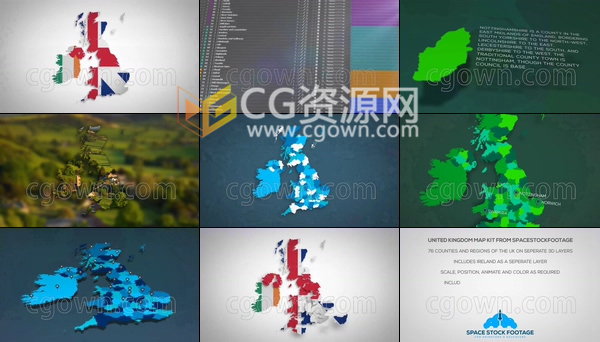 英国4k地图区域标记划分动画效果视频制作-AE模板工程