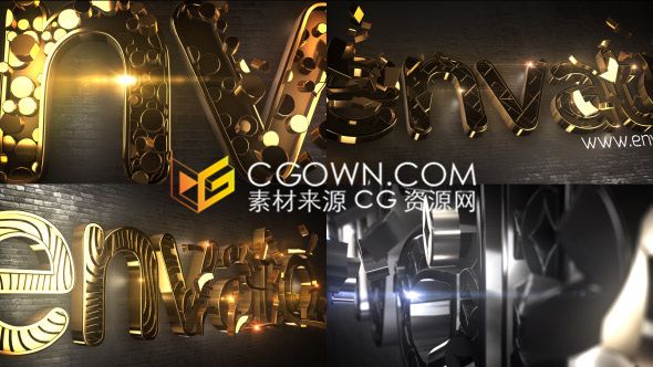 大氣金色三維文字LOGO動(dòng)畫多種圖案紋理效果-AE模板下載