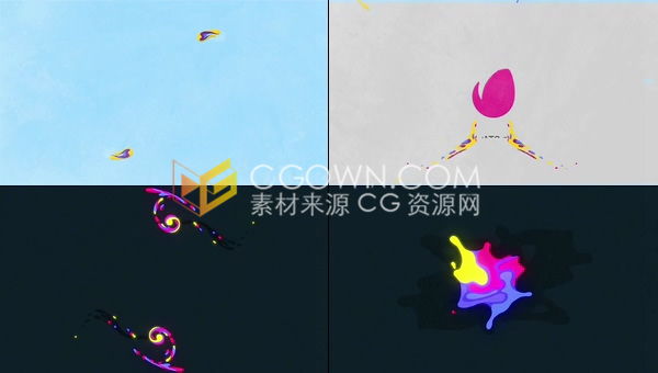 FX液體多彩油漆藝術2D圖形動畫演繹LOGO片頭-AE模板下載