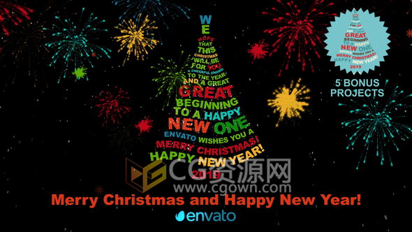 2019圣誕節(jié)問候視頻文字標題排版志圣誕樹效果-AE模板下載