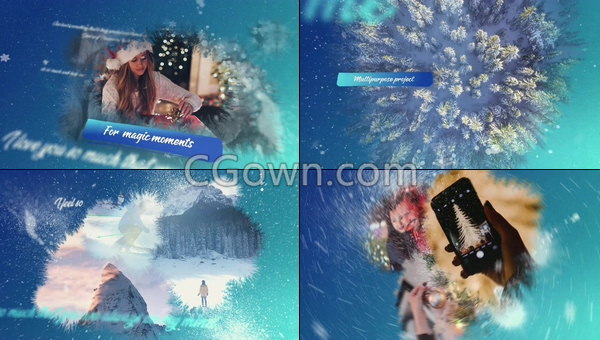 圣誕節(jié)風(fēng)格水墨筆刷動畫展示照片幻燈片冬天新年相冊視頻-AE模板下載