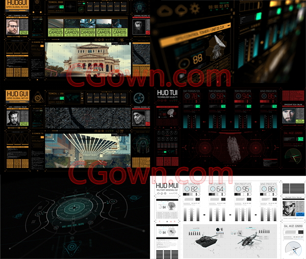 科技感信息图表HUD屏幕情报界面军事科幻间谍动画元素-AE模板下载