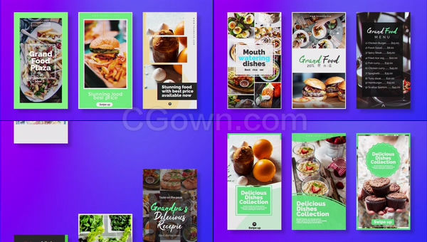 时尚博客美食餐厅旅游媒体宣传展示食品照片墙故事切换视频-AE模板下载