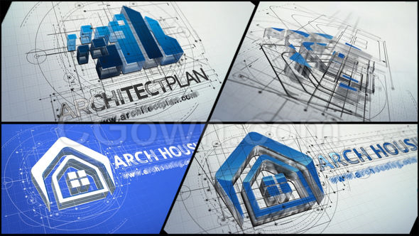 CAD制图建筑师蓝图绘制三维标志开场揭示-AE模板下载