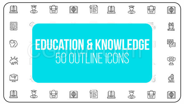 教育和知识类50个细线图标-AE模板下载