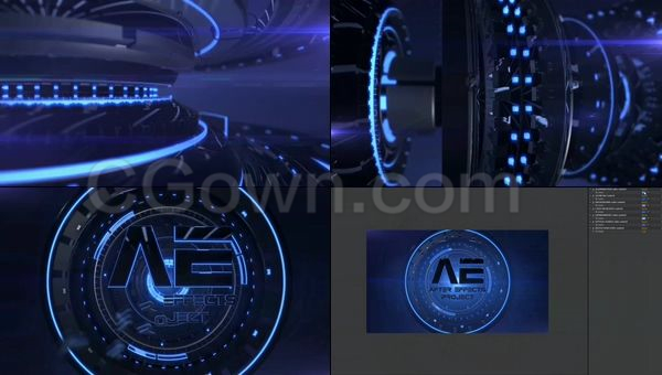3D抽象高科技轮轴构造发光LOGO现代标志动画-AE模板