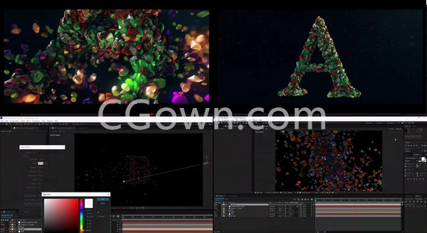 AE教程-Element 3D插件粒子复制器制作三维彩色钻石标志LOGO动画